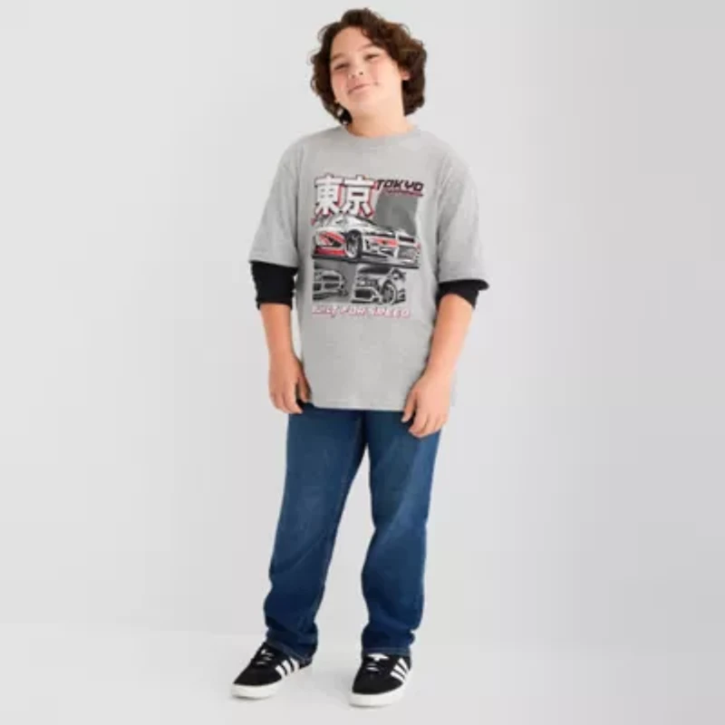 Thereabouts Little & Big Kid Boys Crew Neck Long Sleeve Oversized Graphic T-Shirt