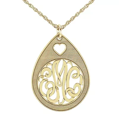 Personalized 10K Yellow Gold Monogram Oval Pendant Necklace with Heart Design 