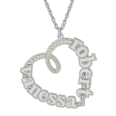 Personalized Sterling Silver Couple's Name Heart Pendant Necklace