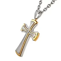 Mens Two-Tone Stainless Steel Cross Pendant Necklace