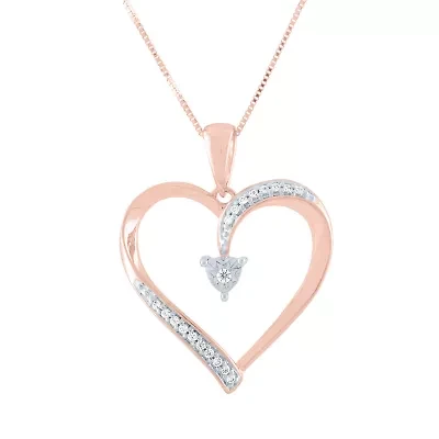 Womens Diamond Accent Natural White Diamond 10K Rose Gold Heart 18 Inch Pendant Necklace