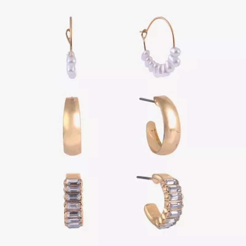 Arizona Gold Tone Womens Simulated Pearl 3 Pair Earring Set