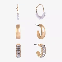 Arizona Gold Tone Womens Simulated Pearl 3 Pair Earring Set