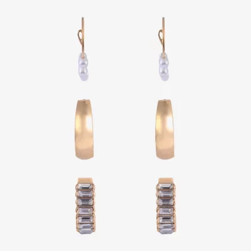 Arizona Gold Tone Womens Simulated Pearl 3 Pair Earring Set