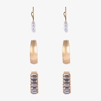 Arizona Gold Tone Womens Simulated Pearl 3 Pair Earring Set