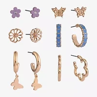 Arizona Gold Tone Womens Butterfly Flower 6 Pair Earring Set