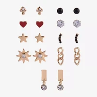 Arizona Gold Tone Womens Heart Star 9 Pair Earring Set