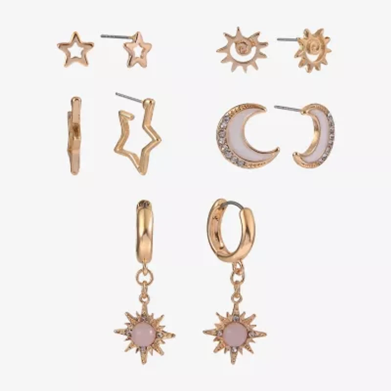 Arizona Gold Tone Womens Moon 6 Pair Earring Set