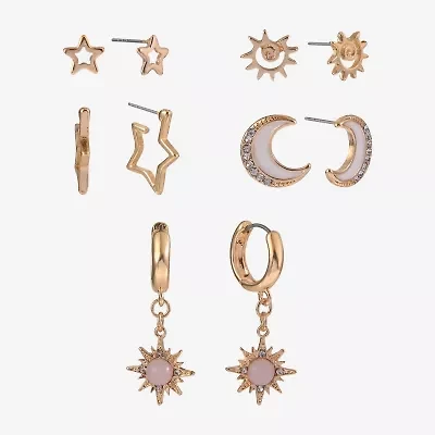 Arizona Gold Tone Womens Moon 6 Pair Earring Set