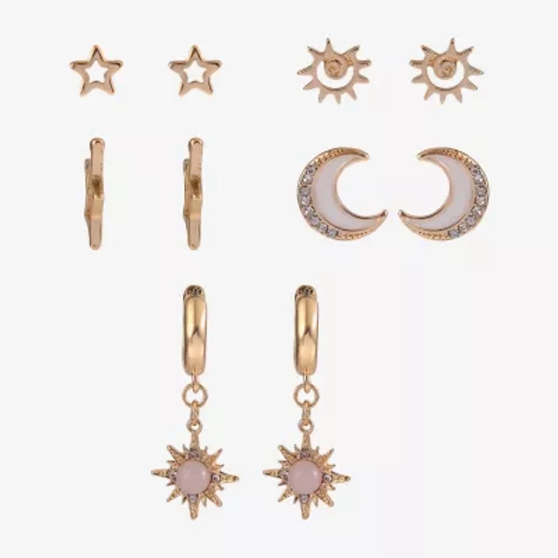 Arizona Gold Tone Womens Moon 6 Pair Earring Set