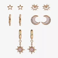 Arizona Gold Tone Womens Moon 6 Pair Earring Set