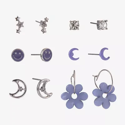 Arizona Silver Tone Womens Flower 6 Pair Earring Set