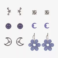 Arizona Silver Tone Womens Flower 6 Pair Earring Set