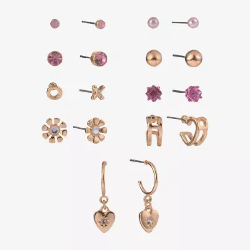 Arizona Gold Tone Womens Flower 9 Pair Earring Set