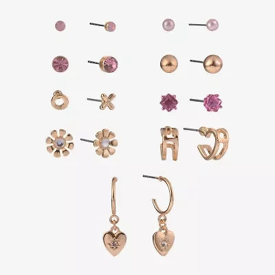 Arizona Gold Tone Womens Flower 9 Pair Earring Set