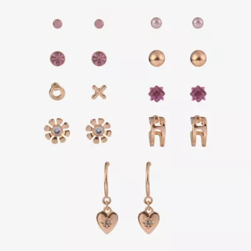 Arizona Gold Tone Womens Flower 9 Pair Earring Set