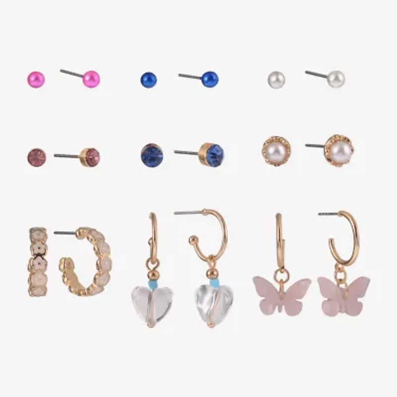Arizona Gold Tone Womens Butterfly 9 Pair Earring Set