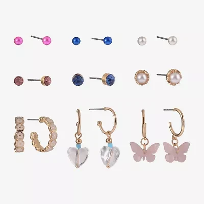 Arizona Gold Tone Womens Butterfly 9 Pair Earring Set