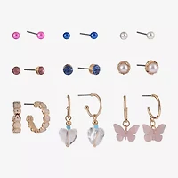 Arizona Gold Tone Womens Butterfly 9 Pair Earring Set