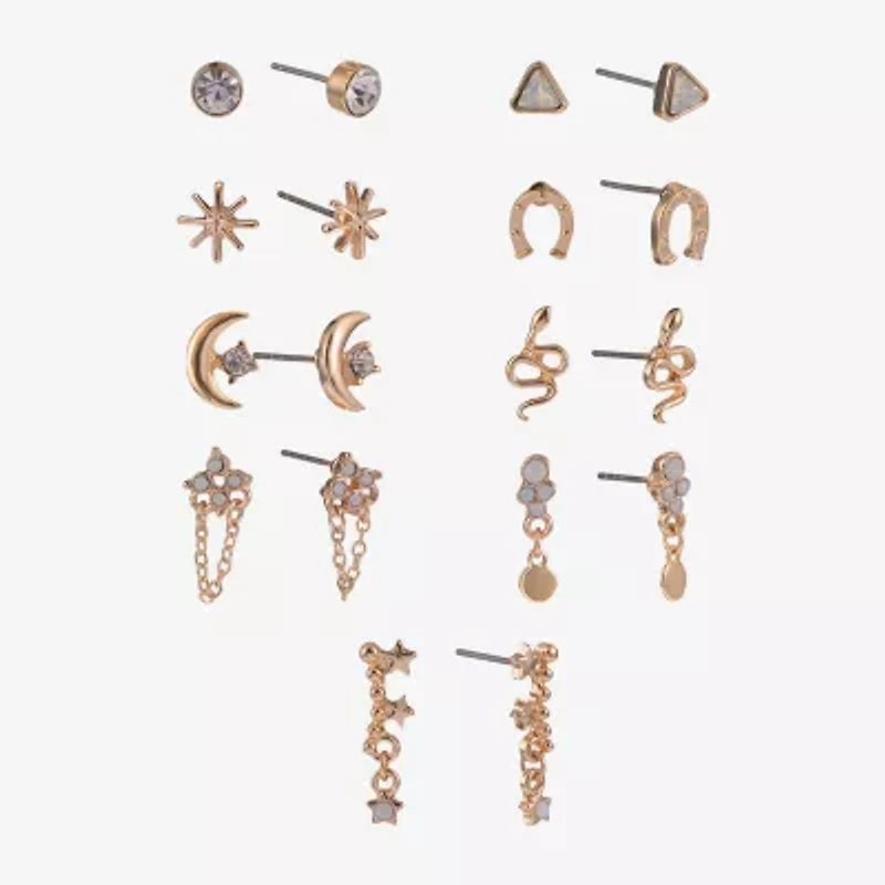 Arizona Gold Tone Womens Moon 9 Pair Earring Set