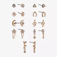 Arizona Gold Tone Womens Moon 9 Pair Earring Set