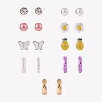 Arizona Pineapple Fruit Womens Butterfly Flower 9 Pair Earring Set