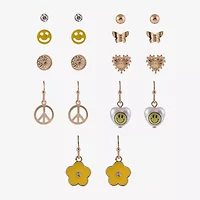 Arizona Gold Tone Daisy Womens Butterfly Flower Heart 9 Pair Earring Set