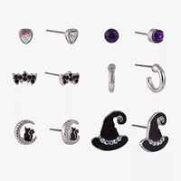 Arizona Halloween Silver Tone Womens Purple Glass 6 Pair Earring Set