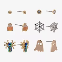 Arizona Halloween Gold Tone Womens Blue Glass 6 Pair Earring Set