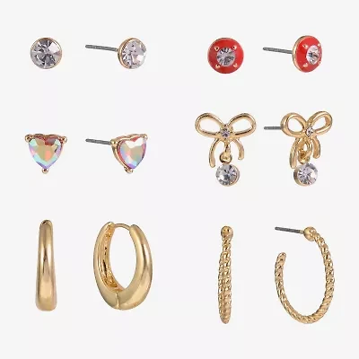 Arizona Gold Tone Womens Bow 6 Pair Earring Set