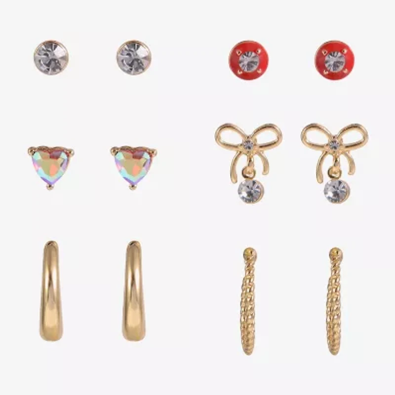 Arizona Gold Tone Womens Bow 6 Pair Earring Set