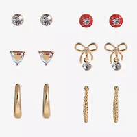 Arizona Gold Tone Womens Bow 6 Pair Earring Set