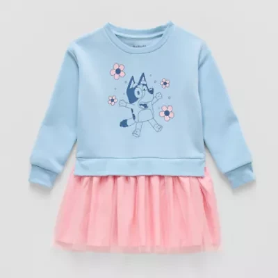 Toddler Girls Long Sleeve Bluey Sweatshirt Dress