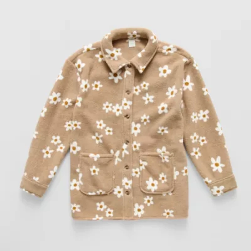 Thereabouts Little & Big Kid Girls Faux Fur Lightweight Shirt Jacket