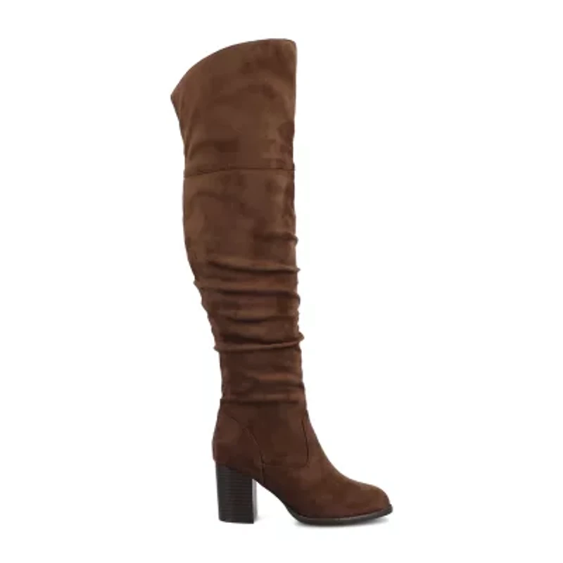 Journee Collection Womens Kaison Stacked Heel Over the Knee Boots