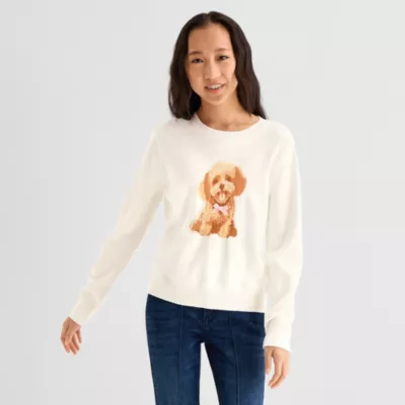 Thereabouts Little & Big Kid Girls Crew Neck Long Sleeve Pullover Sweater