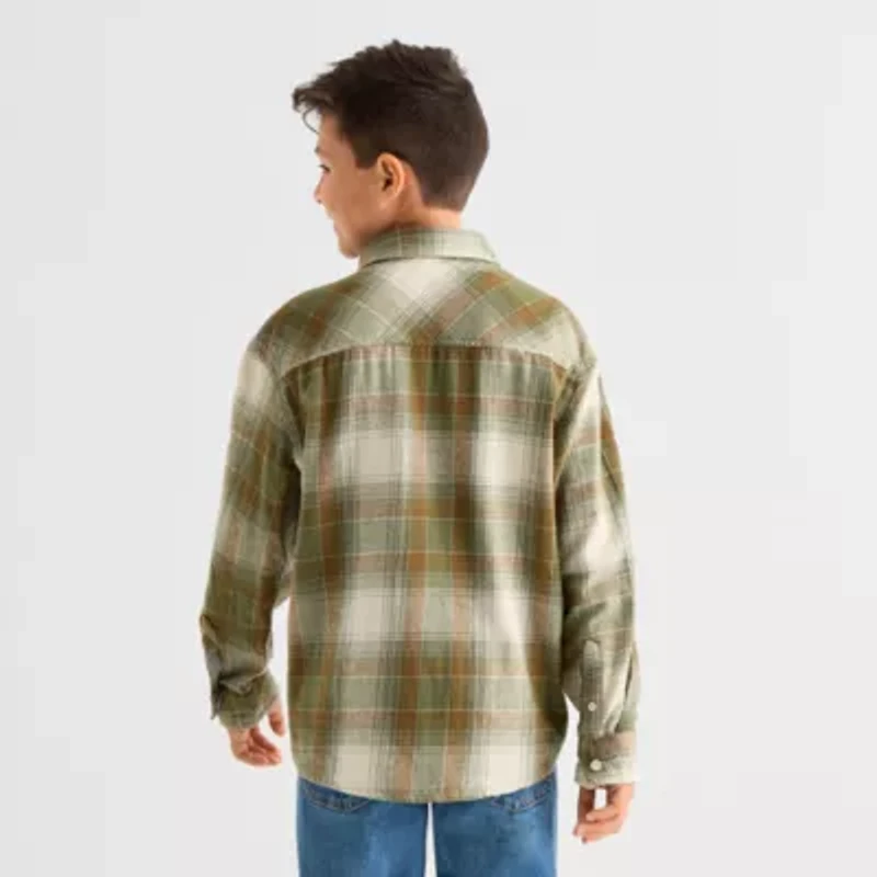 Thereabouts Little & Big Kid Boys Easy-on + Easy-off Long Sleeve Adaptive Regular Fit Flannel Shirt