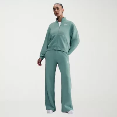 Nike Club Womens Comfort Waistband Drawstring Waist Wide Leg Mid Rise Fleece Sweatpant