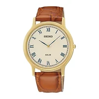 Seiko® Mens Brown Leather Strap Solar Watch SUP876