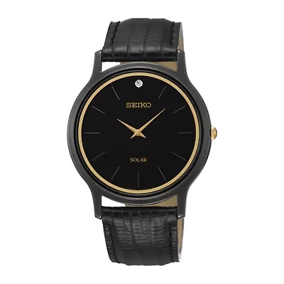 Seiko Mens Black Leather Strap Watch Sup875