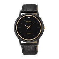 Seiko Mens Black Leather Strap Watch Sup875