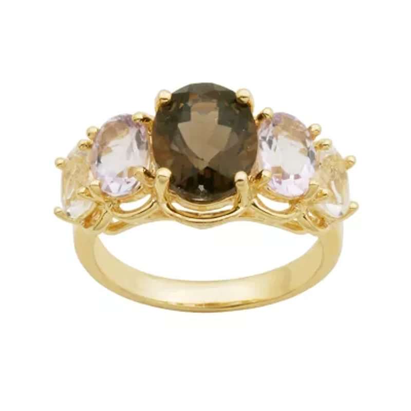 Color-Enhanced Pink Amethyst, Smoky & White Quartz Ring