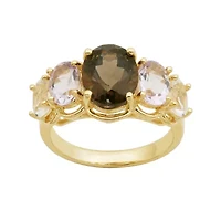 Color-Enhanced Pink Amethyst, Smoky & White Quartz Ring