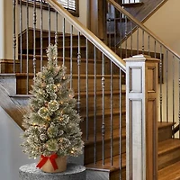 National Tree Co. Glittery Bristle Pine 3 Foot Pre-Lit Flocked Pine Christmas Tree