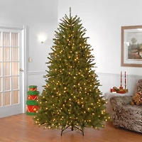 National Tree Co. Dunhill Fir Hinged 6 1/2 Foot Pre-Lit Fir Christmas Tree