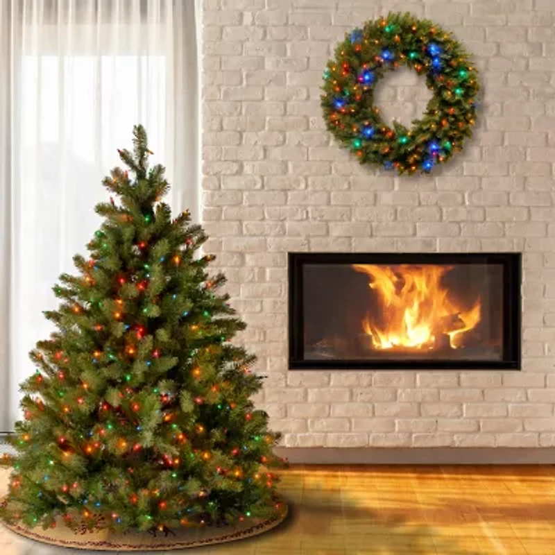 National Tree Co. Downswept Douglas Fir Hinged / Foot Pre-Lit Fir Christmas Tree