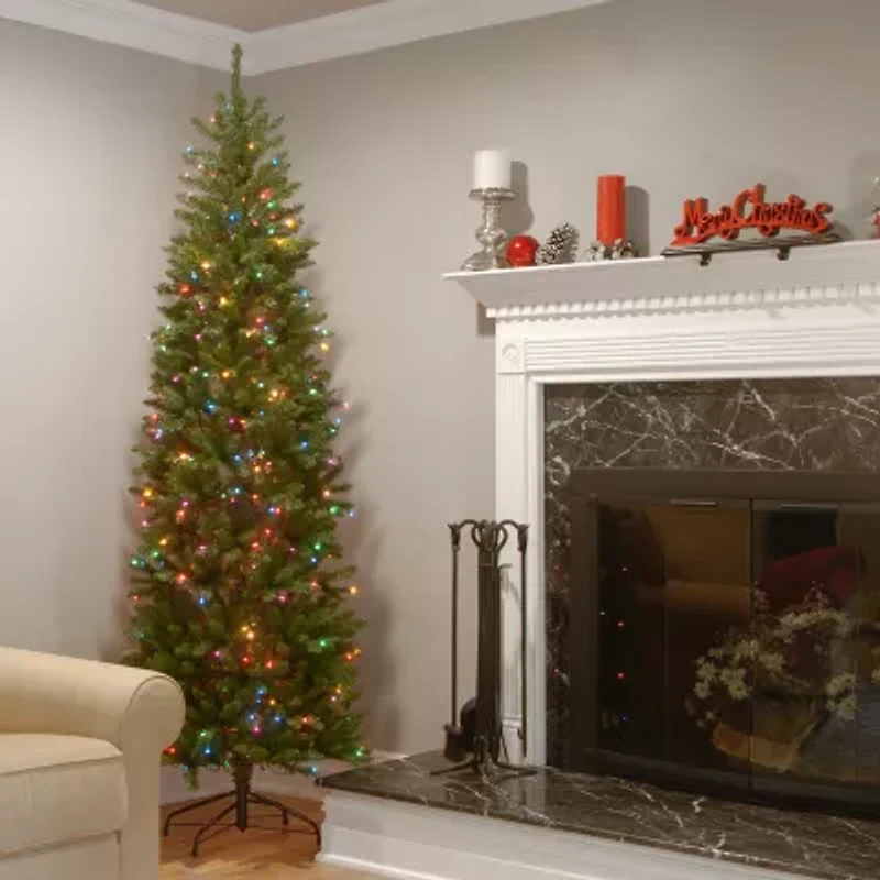 National Tree Co. Kingswood Fir Hinged Pencil 7 1/2 Foot Pre-Lit Fir Christmas Tree
