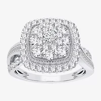 Womens 1 CT. T.W. Natural White Diamond 10K Gold Cushion Side Stone Halo Engagement Ring