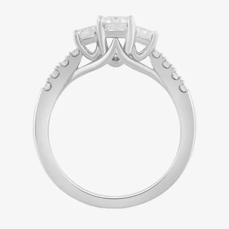 Love Lives Forever (H-I / Si2) Womens 1 1/2 CT. T.W. Lab Grown White Diamond 10K White Gold Side Stone 3-Stone Engagement Ring