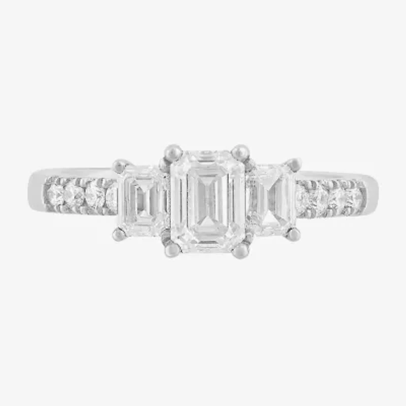 Love Lives Forever (H-I / Si2) Womens 1 1/2 CT. T.W. Lab Grown White Diamond 10K White Gold Side Stone 3-Stone Engagement Ring